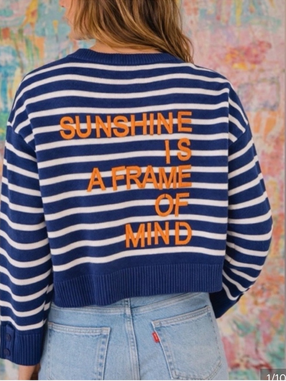 Kerri Rosenthal Sunshine Is A Frame Of Mind V-Neck Striped Sweater XS Blue